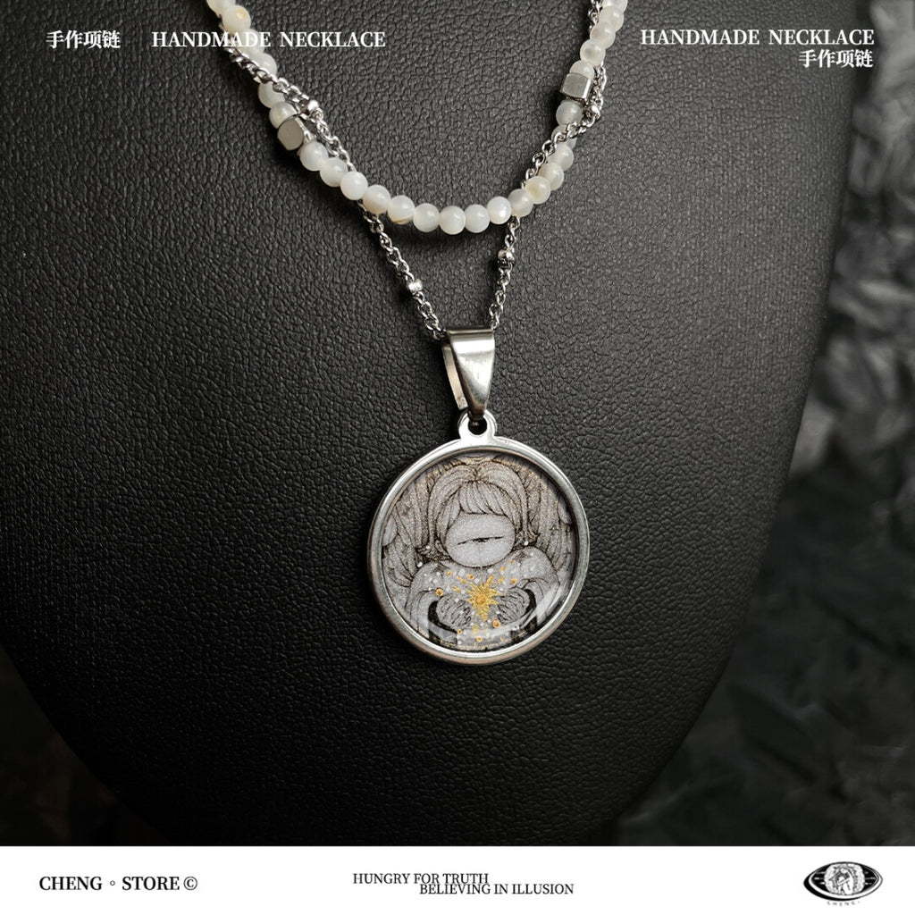 Handmade Painting Elements Double Layered Necklace,Bright Tears (White),Lumivault.