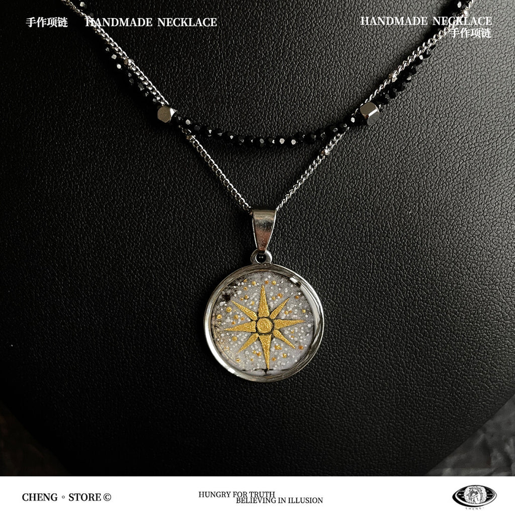 Handmade Painting Elements Double Layered Necklace,Bright Star (Black),Lumivault.
