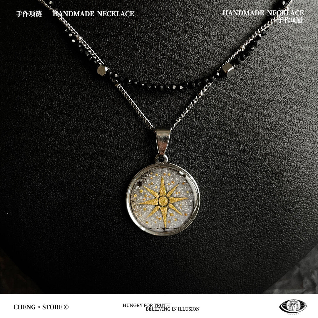 Handmade Painting Elements Double Layered Necklace,Bright Star (Black),Lumivault.