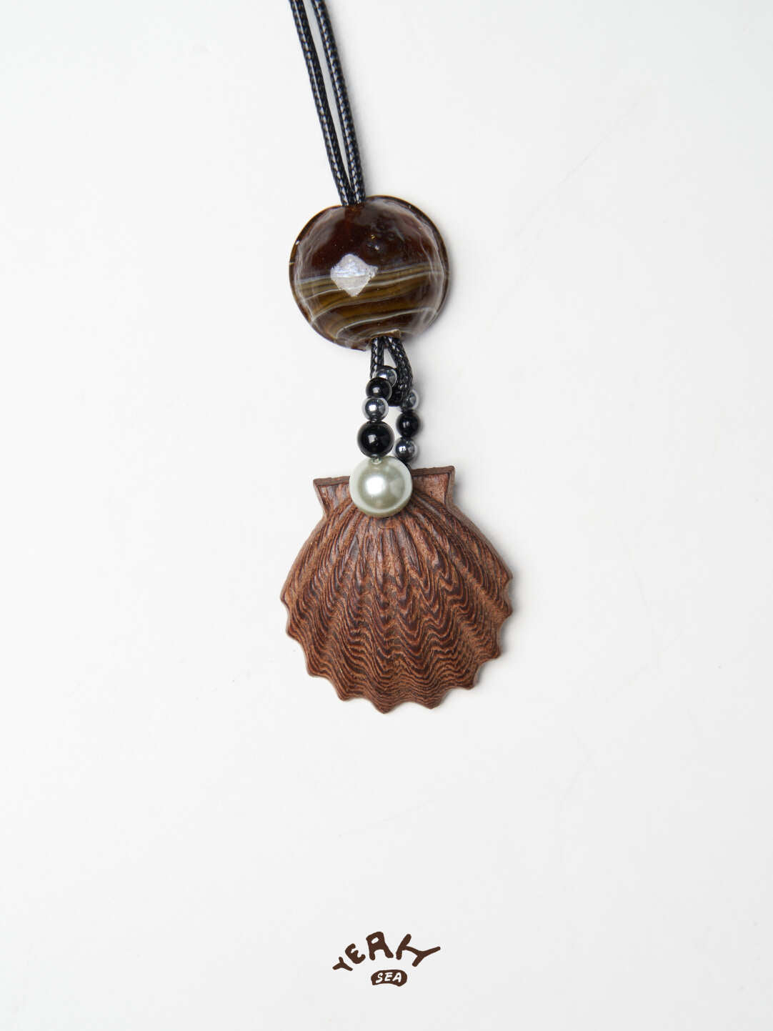 Saturn Shell Long Beaded Necklace,Walnut,Lumivault.