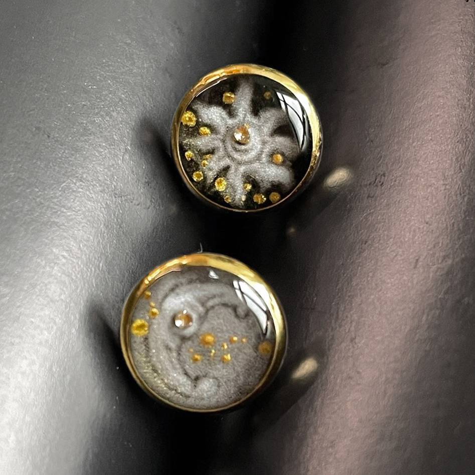 Handmade  Ink Painting Elements Earrings,Gold Stud Earrings (18K Gold Plated),Lumivault.