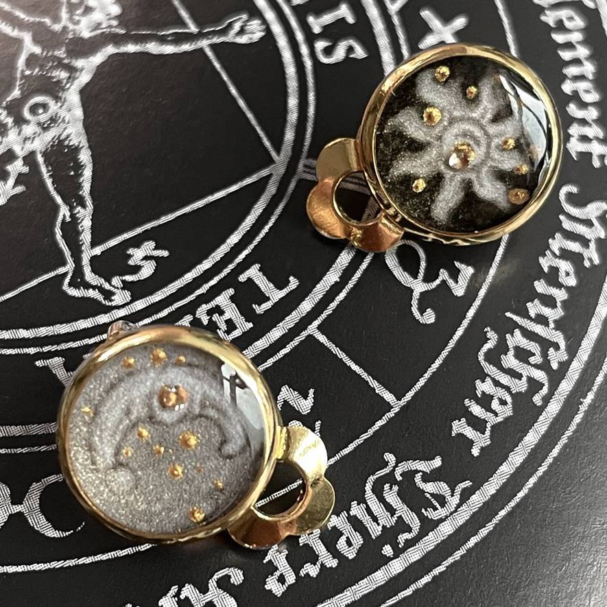 Handmade  Ink Painting Elements Earrings,Gold Ear Clips (18K Gold Plated),Lumivault.