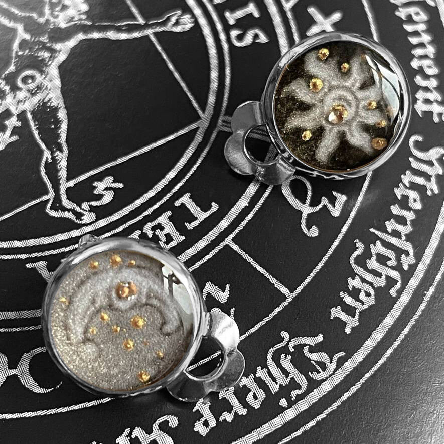 Handmade  Ink Painting Elements Earrings,Silver Ear Clips(Titanium Steel),Lumivault.