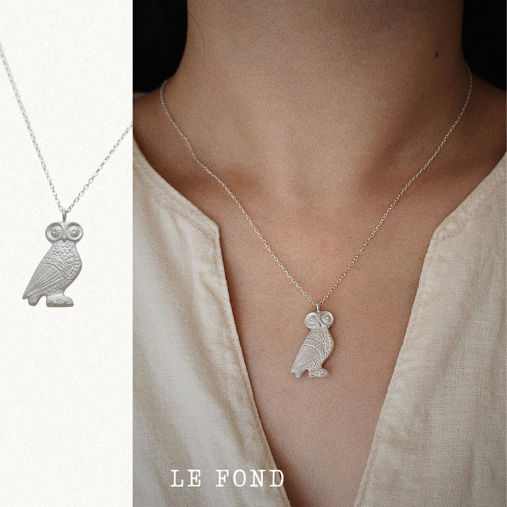 Athena's Owl Silver Necklace,Lumivault.