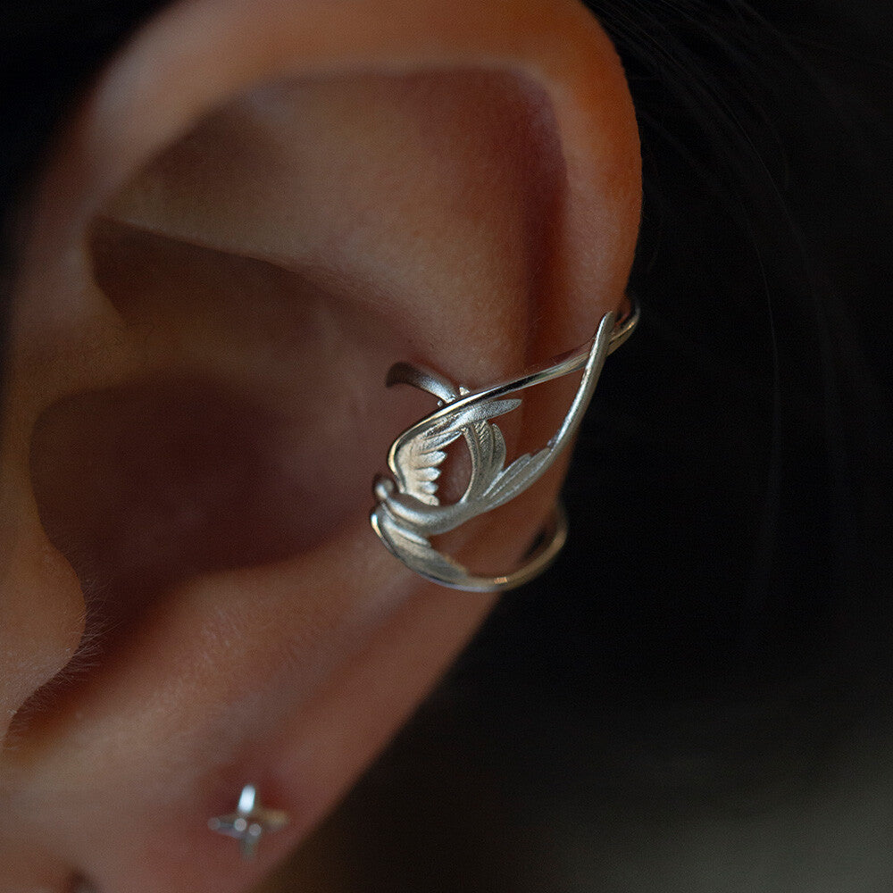 Silver Swallow Single Ear Cuff,Lumivault.