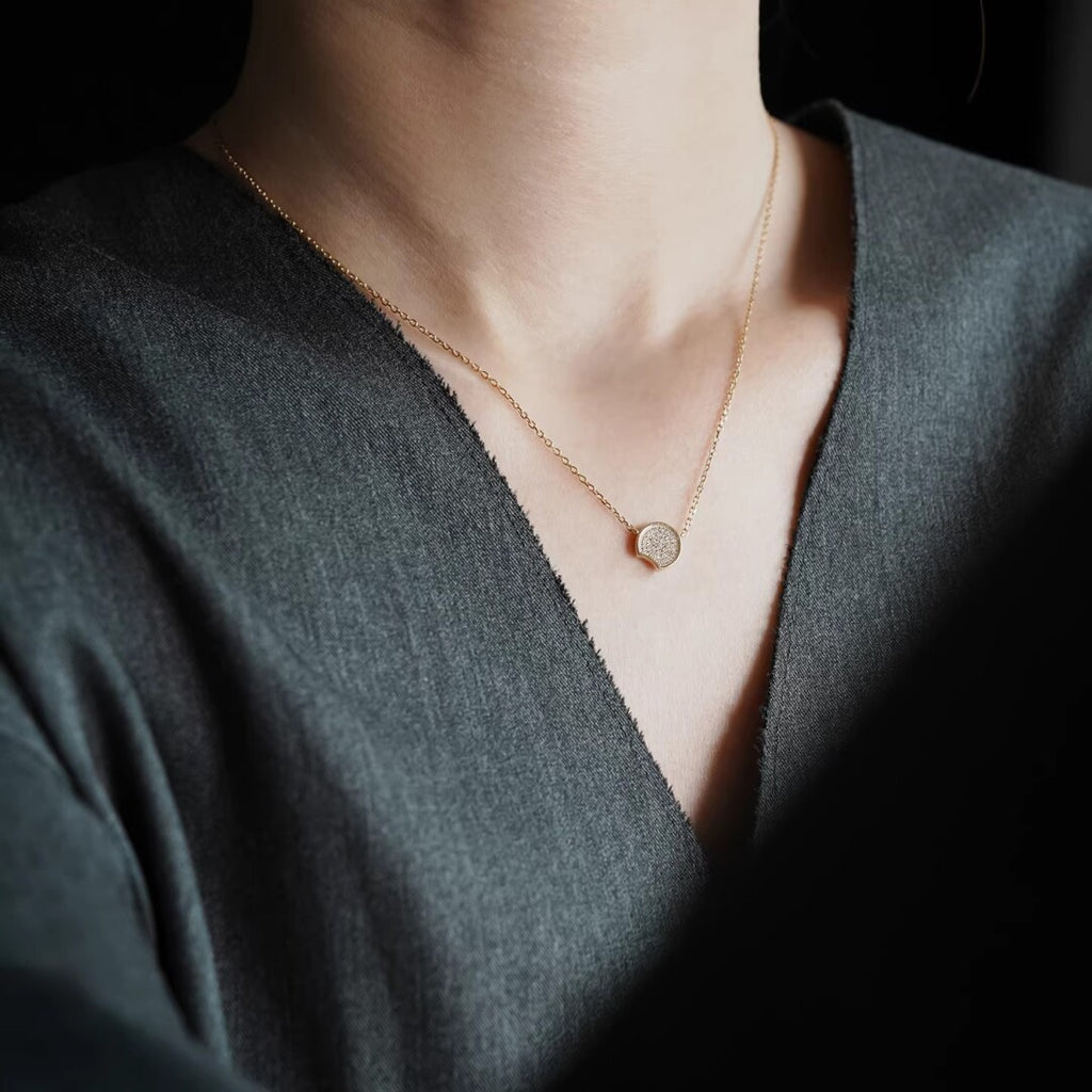 Solar Eclipse Zircon Silver Necklace,Lumivault.