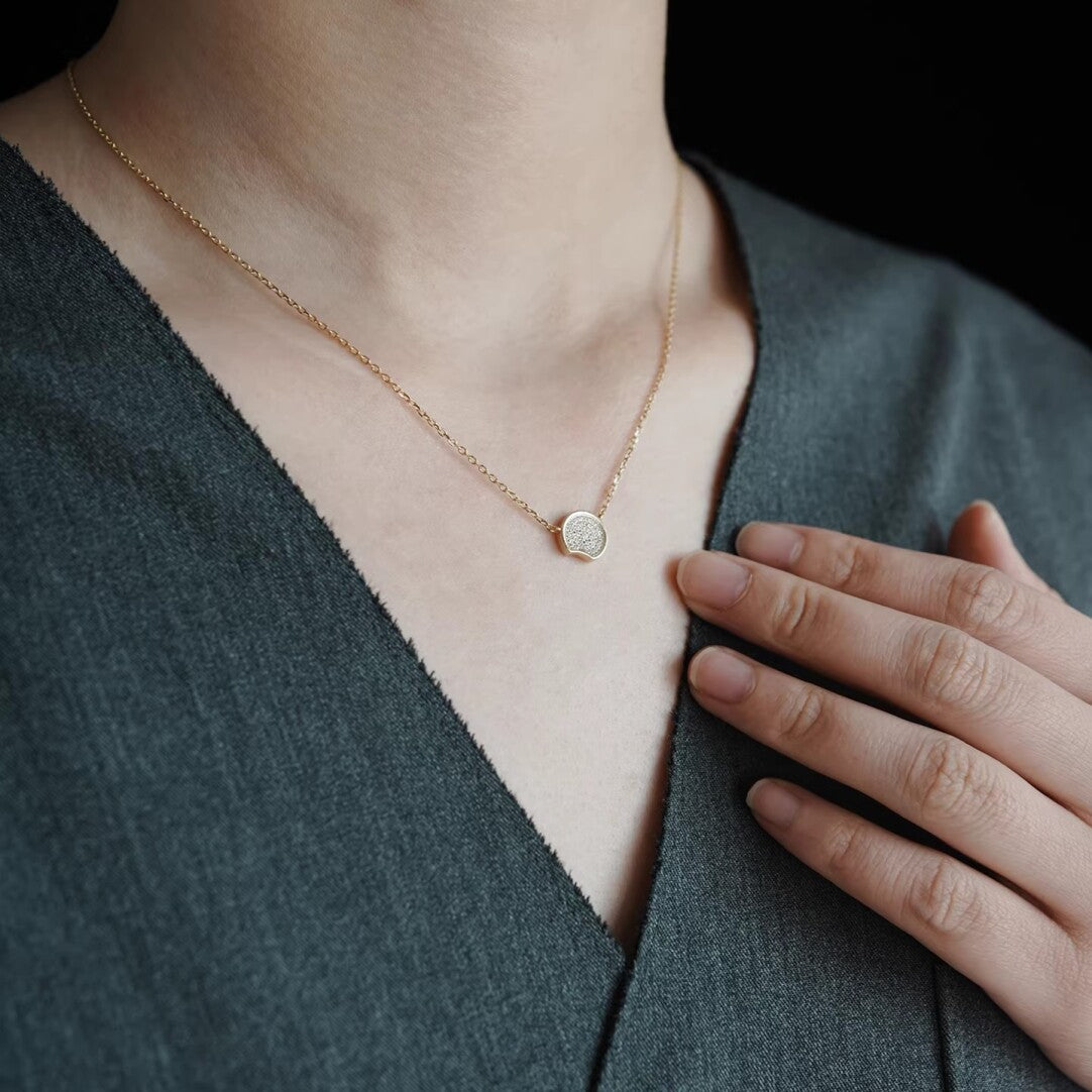 Solar Eclipse Zircon Silver Necklace,Lumivault.
