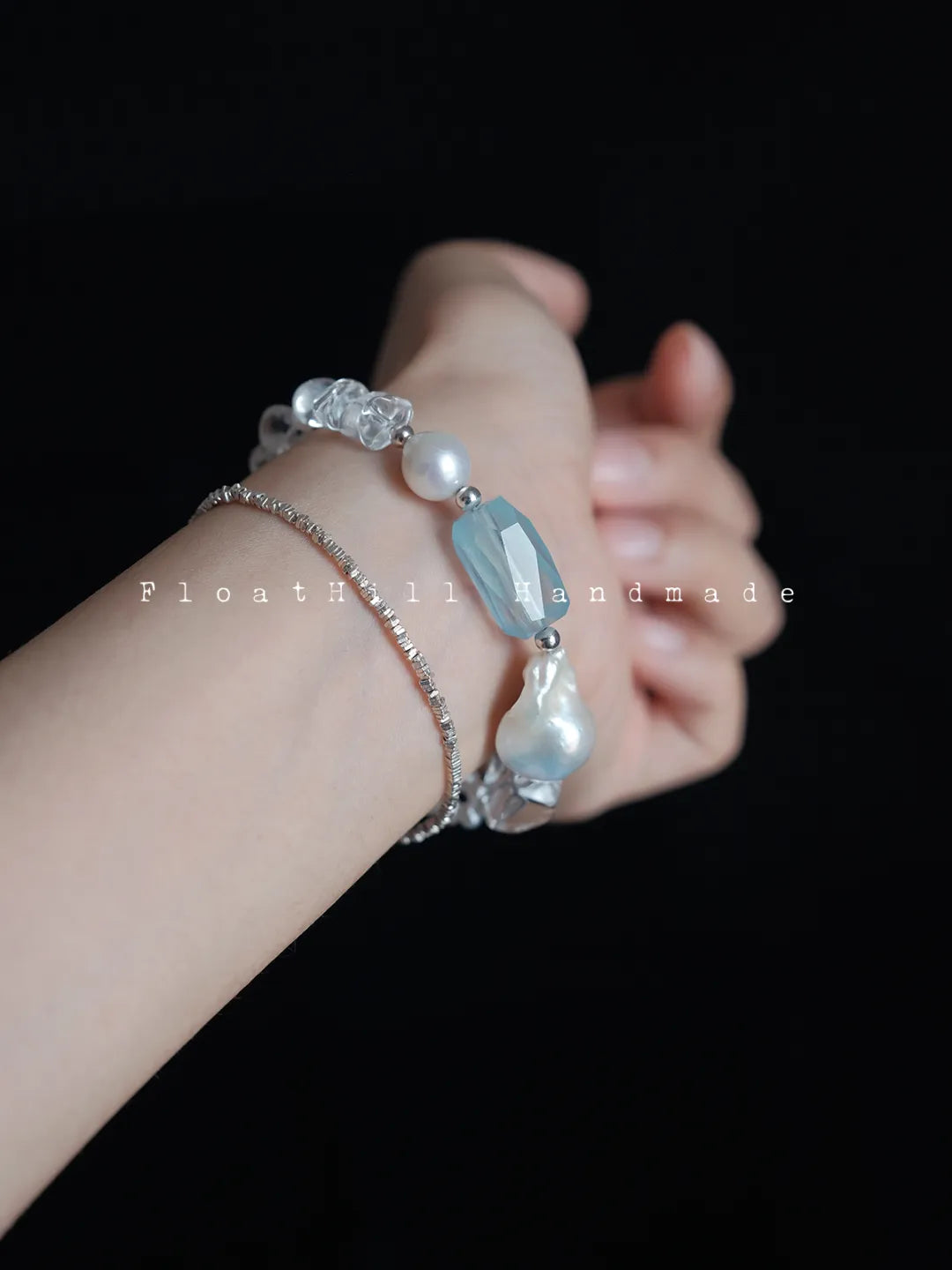 Song of the Arctic" Aquamarine, Baroque Pearl & Crystal Bracelet FH1203JDZG