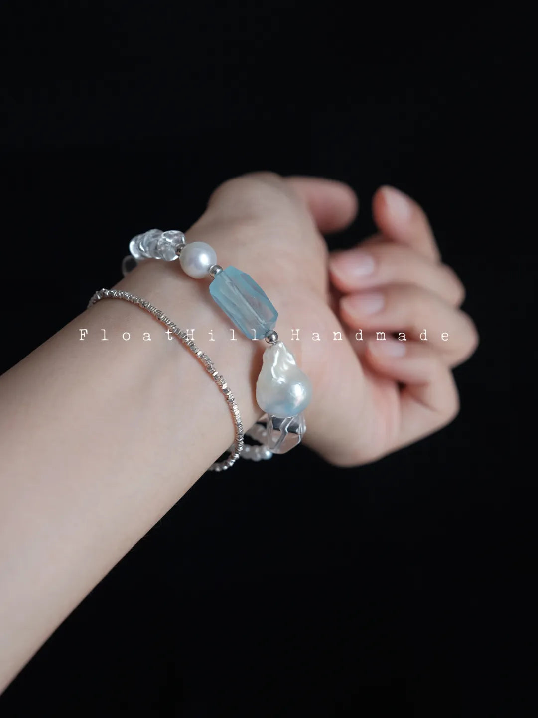 Song of the Arctic" Aquamarine, Baroque Pearl & Crystal Bracelet FH1203JDZG