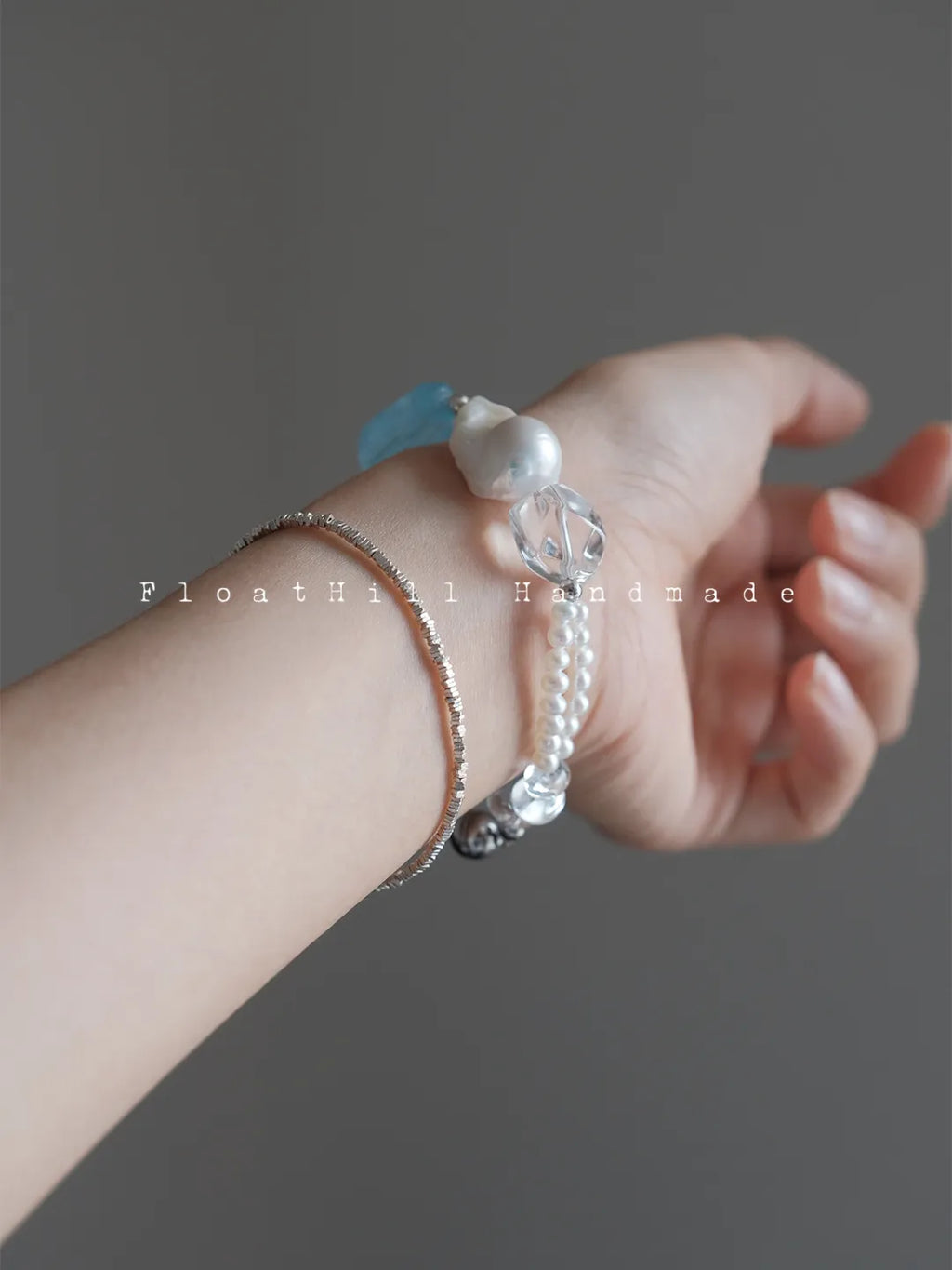 Song of the Arctic" Aquamarine, Baroque Pearl & Crystal Bracelet FH1203JDZG