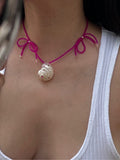 Handmade Barbie Girl Pink Bow Conch Necklace,40cm,Lumivault.