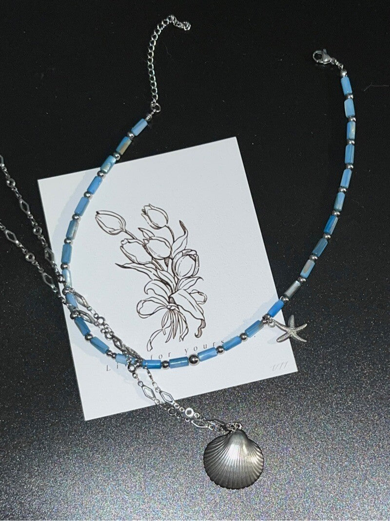 Shell Bead String Titanium Steel Necklace,Lumivault.