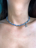 Shell Bead String Titanium Steel Necklace,Dark Blue Starfish Bead Necklace,Lumivault.