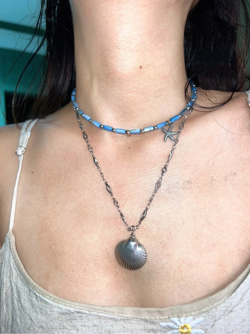 Shell Bead String Titanium Steel Necklace,Shell Titanium Steel Necklace,Lumivault.