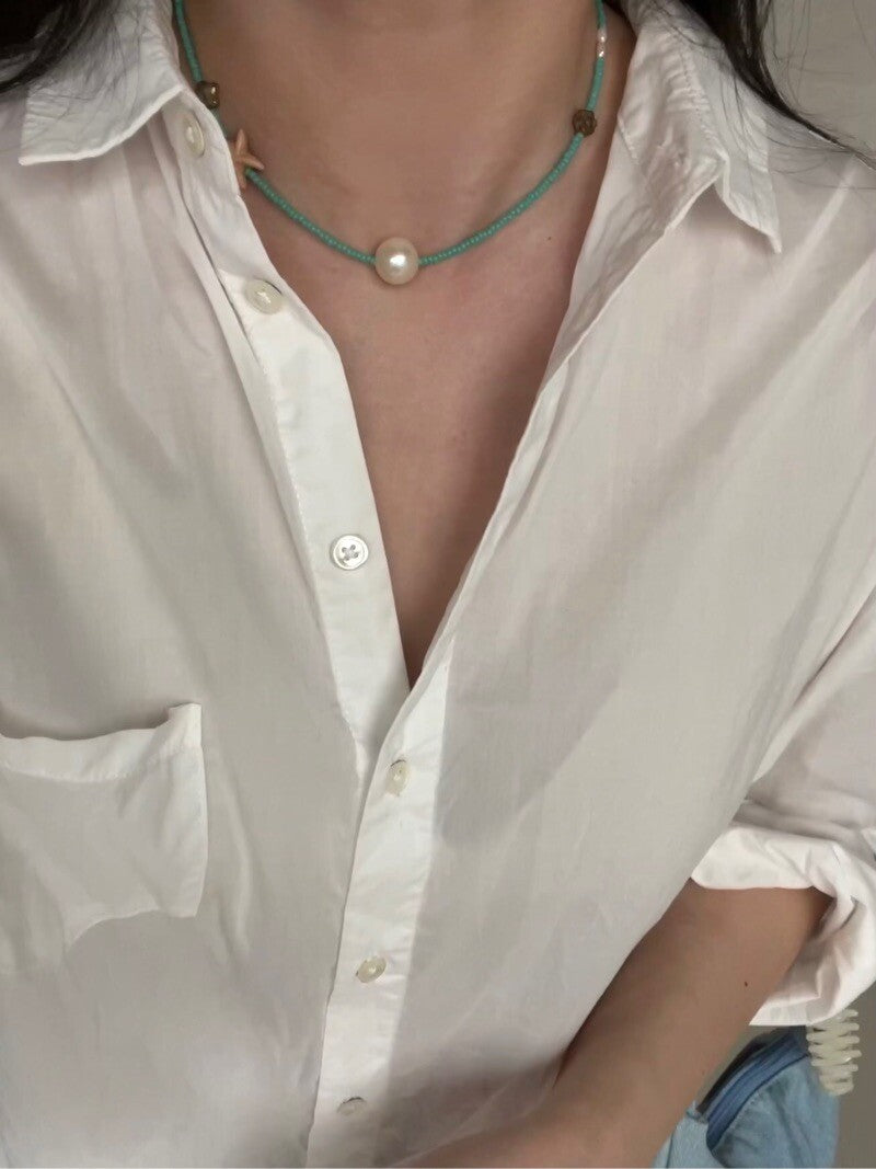 Handmade Edison Pearl Green Beaded Necklace,Lumivault.