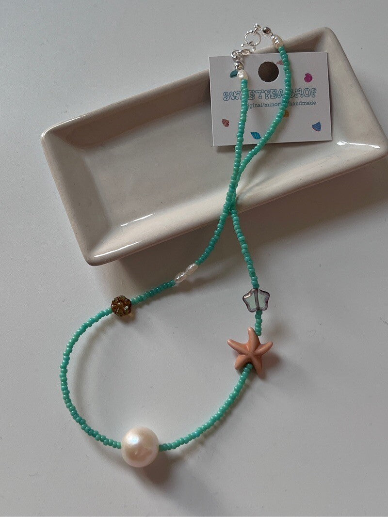 Handmade Edison Pearl Green Beaded Necklace,Lumivault.