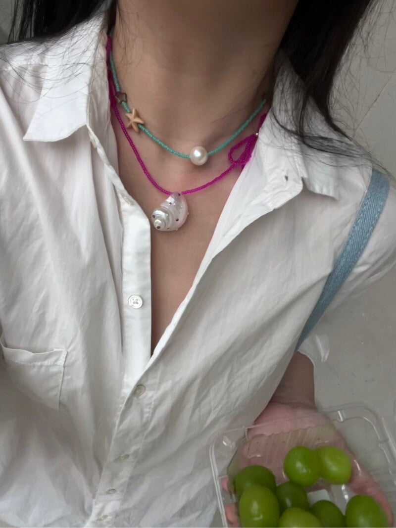 Handmade Edison Pearl Green Beaded Necklace,Lumivault.