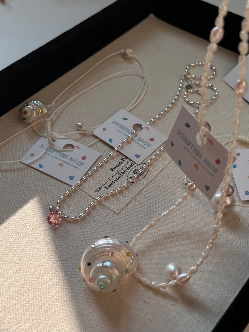 Handmade Freshwater Keshi Pearl Conch Necklace,Lumivault.