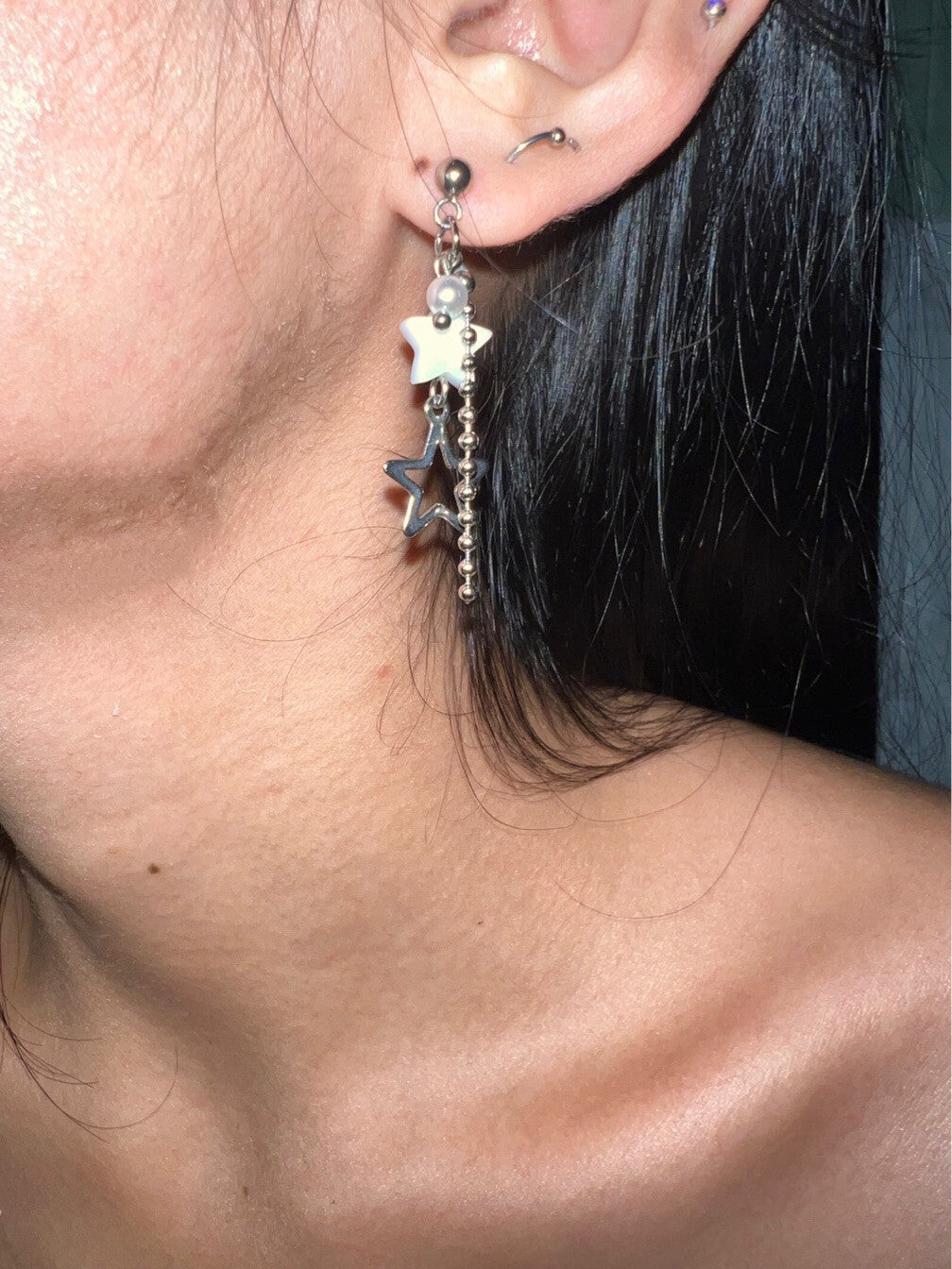 Hoshino Shell Star Titanium Steel Earrings,A Pair of Titanium Steel Studs,Lumivault.