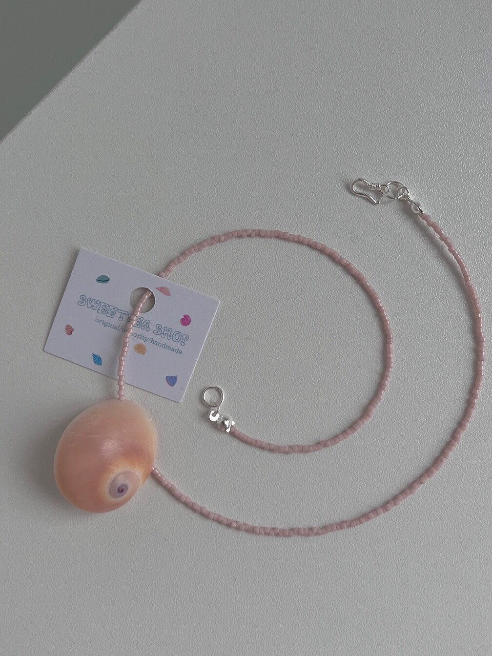 Handmade Pink Conch Beaded Necklace,40cm,Lumivault.