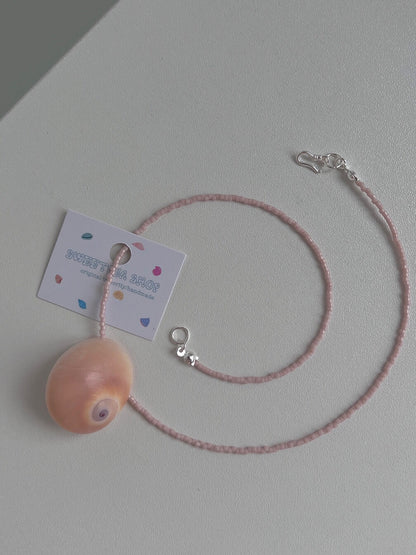 Handmade Pink Conch Beaded Necklace,40cm,Lumivault.