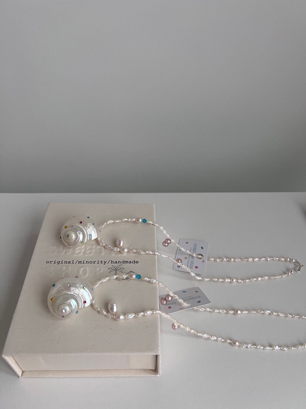 Handmade Freshwater Keshi Pearl Conch Necklace,Lumivault.