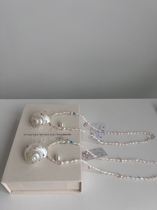 Handmade Freshwater Keshi Pearl Conch Necklace,Lumivault.