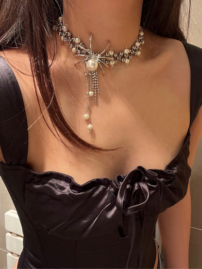 Y2K Pearl Spider Necklace