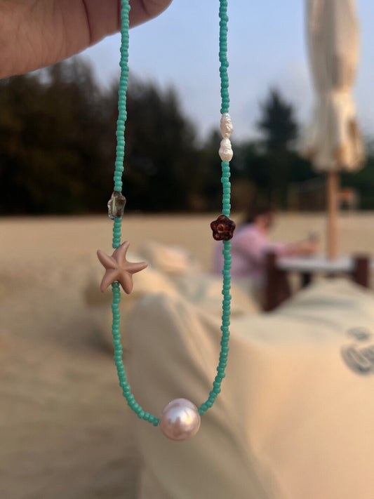 Handmade Edison Pearl Green Beaded Necklace,Lumivault.