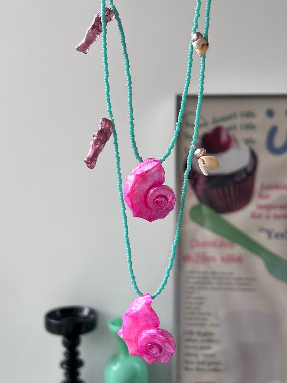 Handmade Pink Purple Snail  Beaded Necklace,Lumivault.