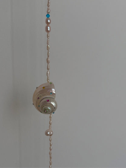 Handmade Freshwater Keshi Pearl Conch Necklace,45cm,Lumivault.