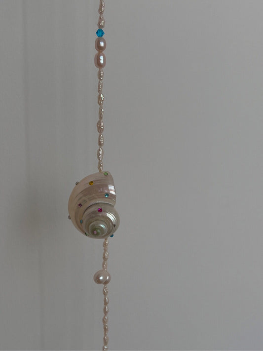 Handmade Freshwater Keshi Pearl Conch Necklace,45cm,Lumivault.