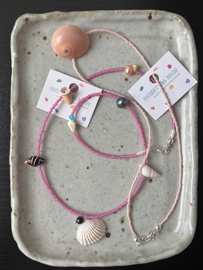 Handmade Pink Conch Beaded Necklace,Lumivault.