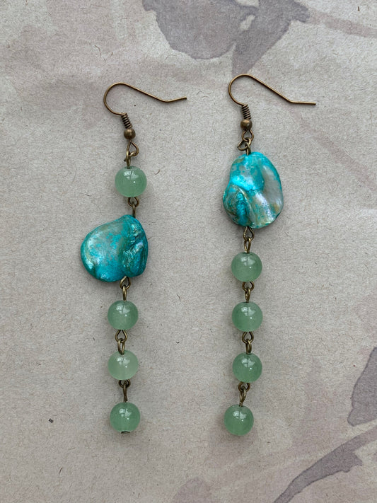 Chinoiserie Green Pearl Oyster Earrings