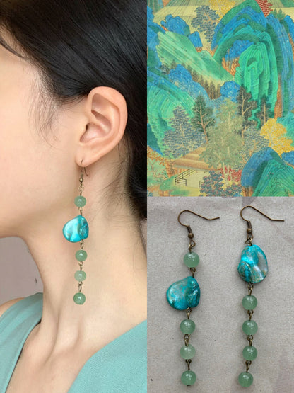 Chinoiserie Green Pearl Oyster Earrings