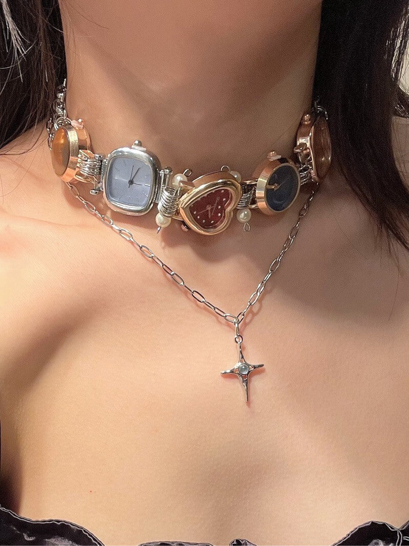 Watch Titanium Steel Punk Choker,Candy + Star Long Chain,Lumivault.