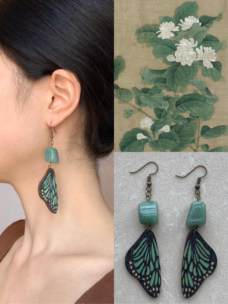 Wooden Butterfly Wings Earrings