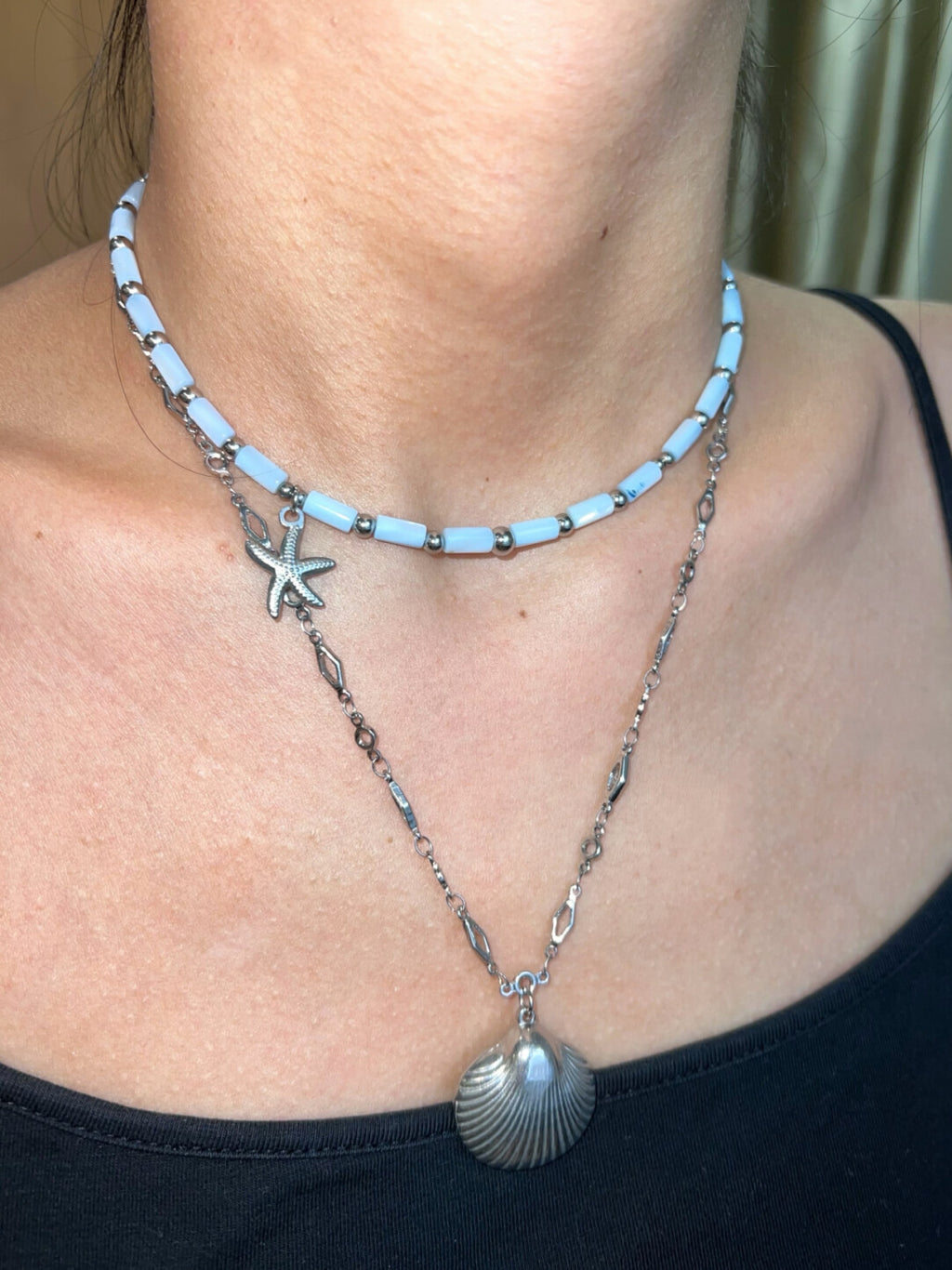 Shell Bead String Titanium Steel Necklace,Lumivault.