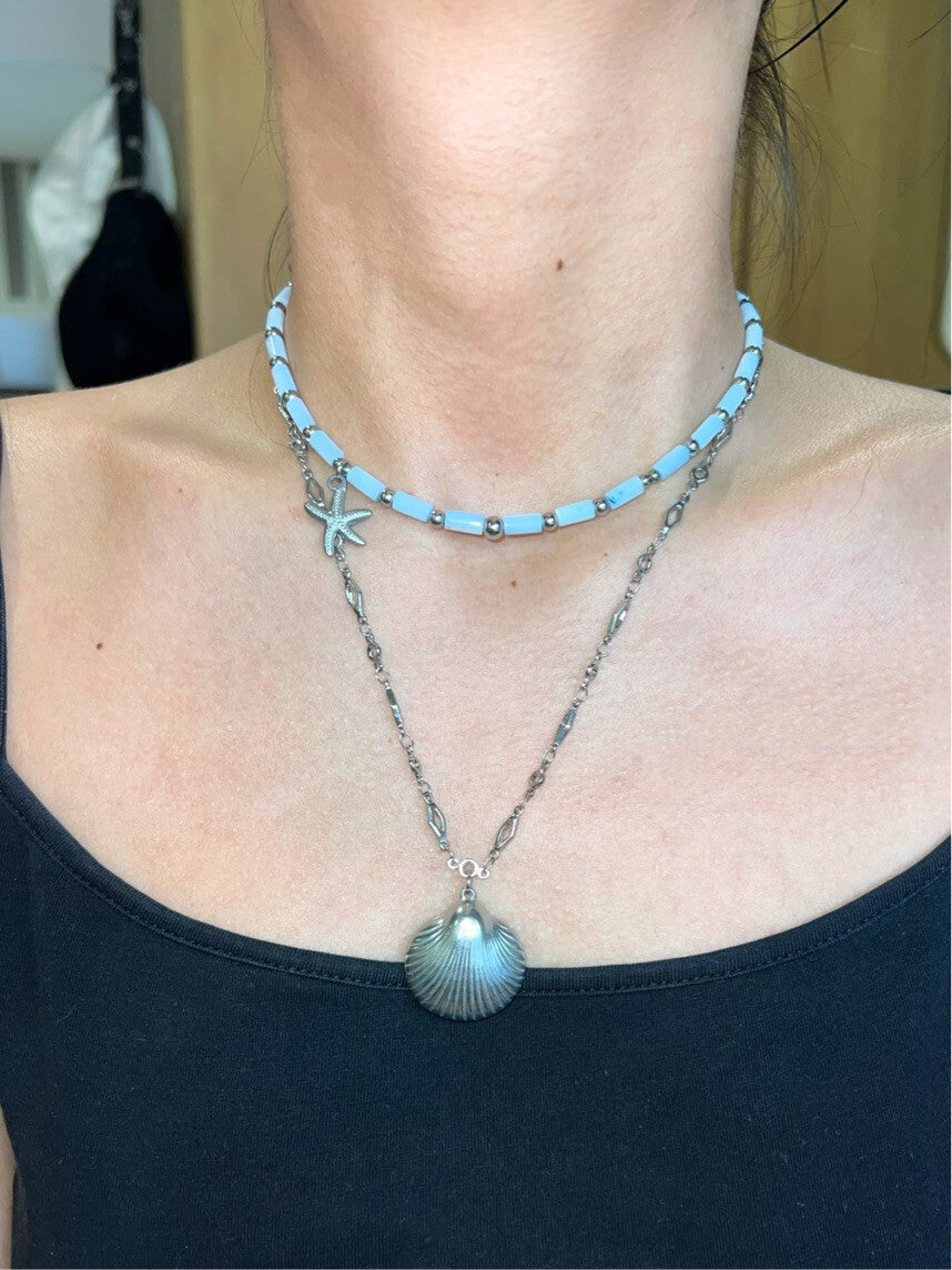 Shell Bead String Titanium Steel Necklace,Lumivault.