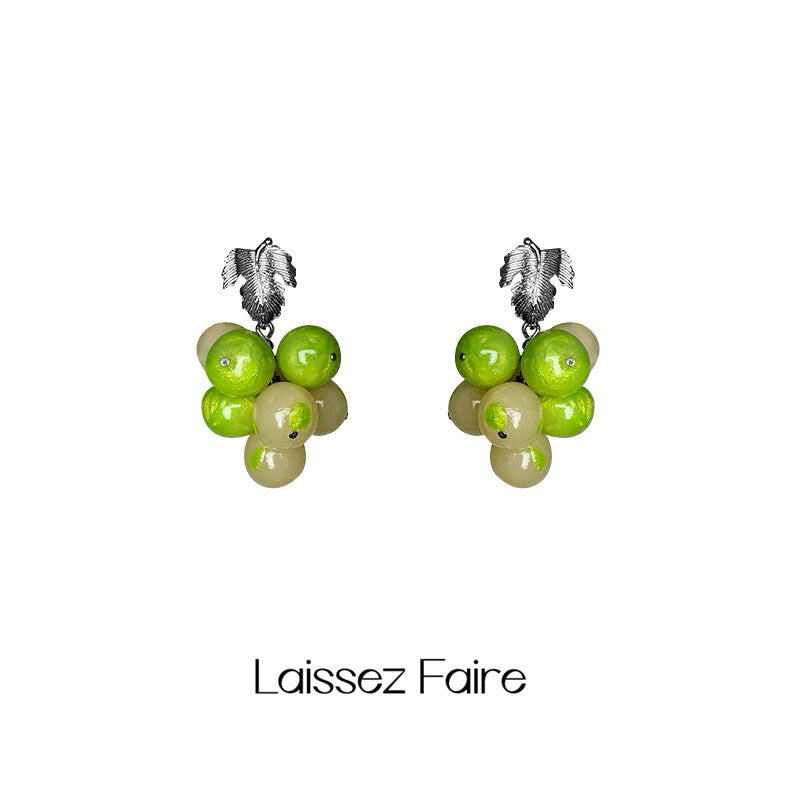 Handmade Clay Grape Earrings,Green,Lumivault.