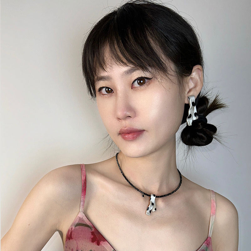 Handmade Clay Polka Dot Earrings Necklace,Lumivault.