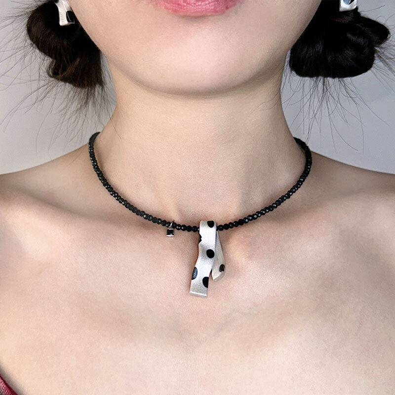 Handmade Clay Polka Dot Earrings Necklace,Necklace (36cm + 6cm),Lumivault.