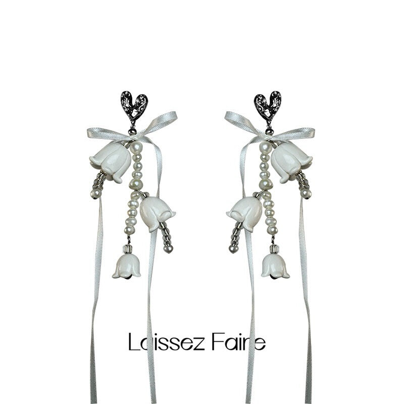 Handmade Clay Bellflower Pearl Earrings,Lumivault.
