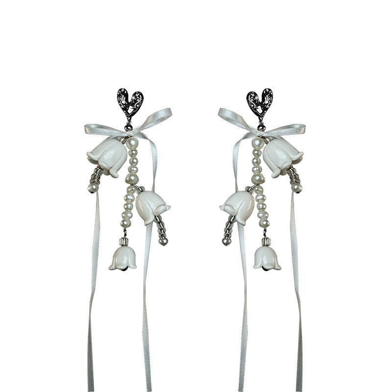 Handmade Clay Bellflower Pearl Earrings,Lumivault.