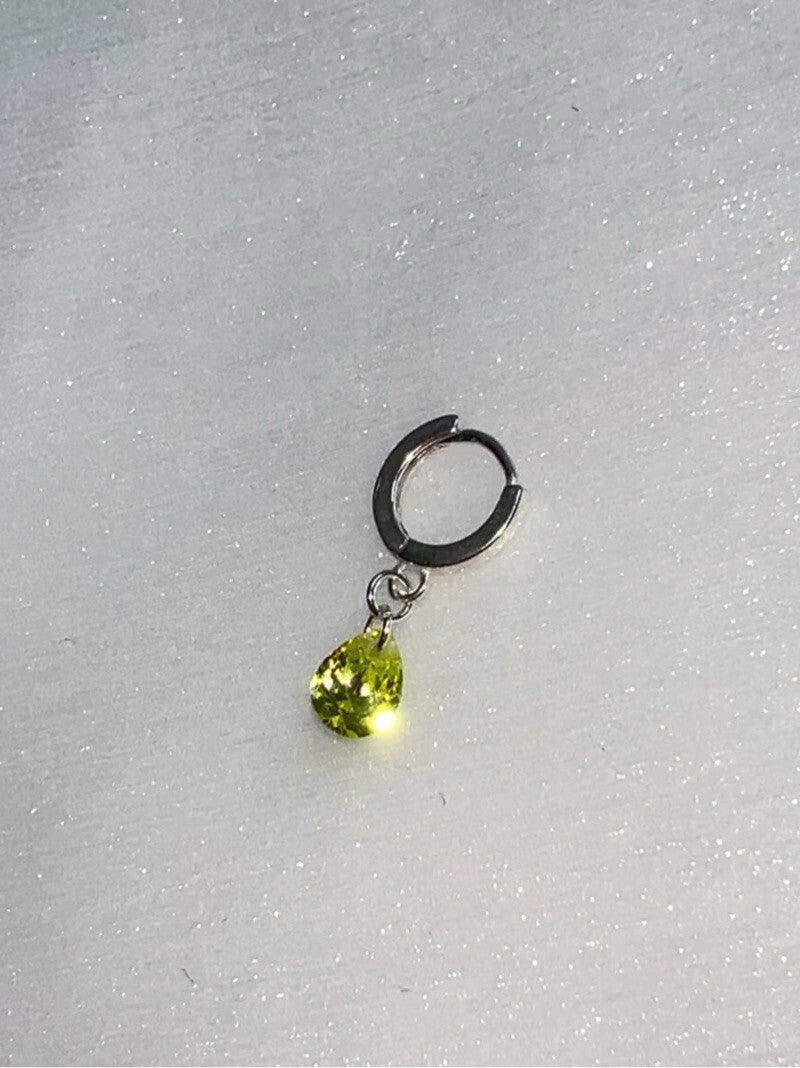 Flash Diamond Silver Single Earring,Droplet Green Diamond / 1mm,Lumivault.