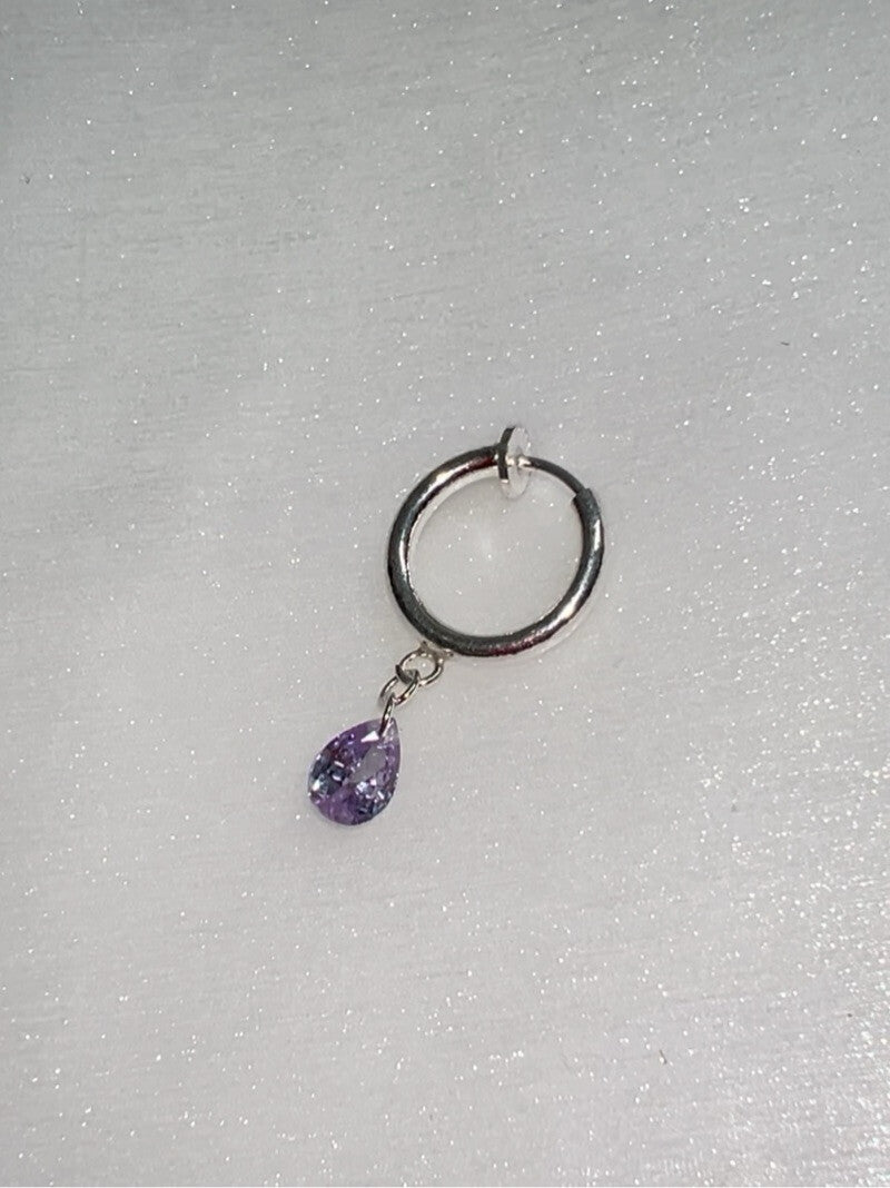 Flash Diamond Silver Single Earring,Droplet Purple Diamond / 1mm,Lumivault.