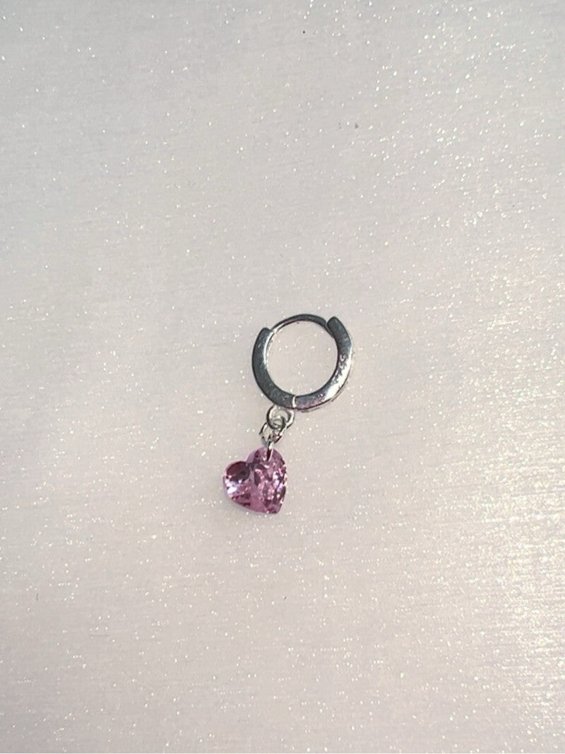 Flash Diamond Silver Single Earring,Heart Pink Diamond / 1mm,Lumivault.