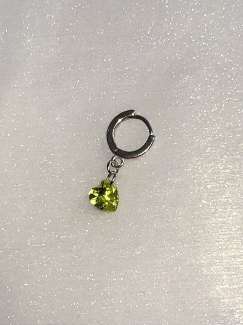 Flash Diamond Silver Single Earring,Heart Green Diamond / 1mm,Lumivault.