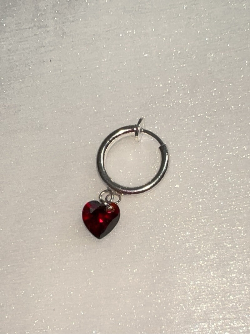 Flash Diamond Silver Single Earring,Heart Red Diamond / 1mm,Lumivault.
