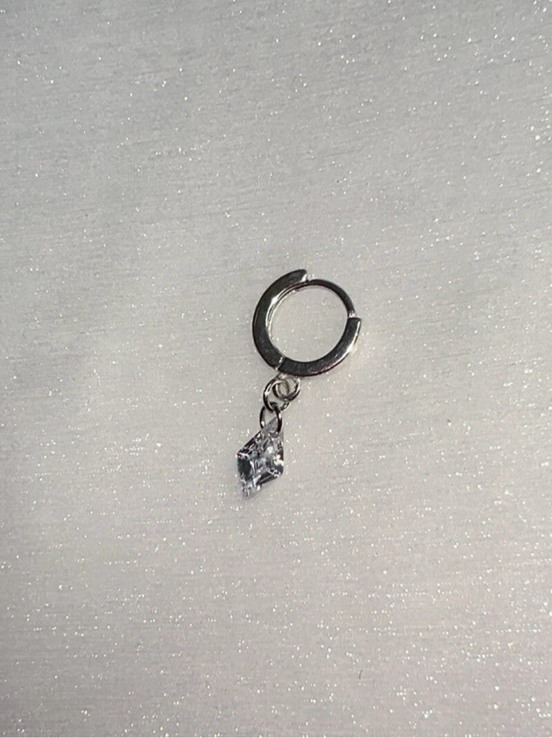 Flash Diamond Silver Single Earring,Kite Shaped White Diamond / 1mm,Lumivault.
